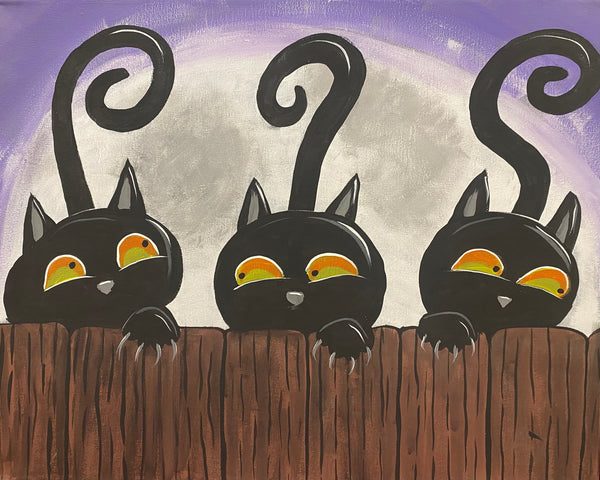 "3 Black Cats a Spyin'" Paint on CANVAS w/ Tessa (Saturday, October 18th - 5:00pm)